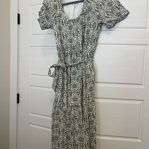 Sugarlips Olive Green Patterned Maxi Dress with Tie Waist